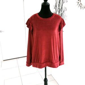 Like New Lauren Conrad Velour Rust Ruffle Long Sleeve Top Blouse XL Super Soft